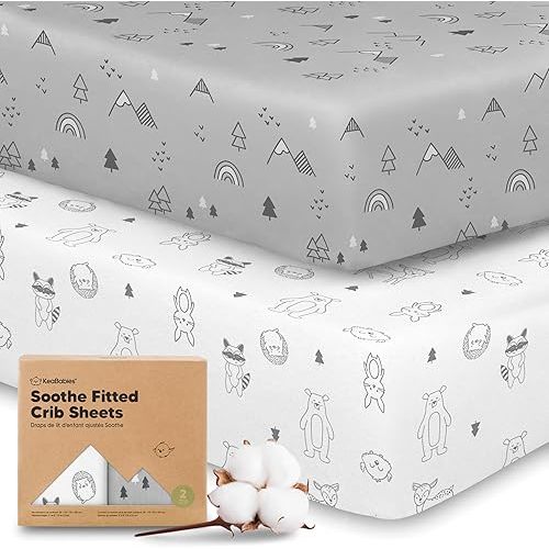 KeaBabies 2-Pack Organic Crib Sheets for Boys, Girls - 52x28 Fitted Crib Mattress Sheet Neutral, Breathable Jersey Cotton Cover for Baby Bed, Toddler Mattress, Soft & Cute Prints (Woodland)