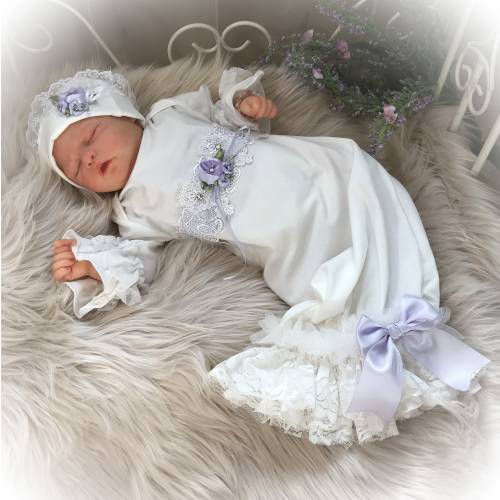 Lavender Lace Newborn Gown:Baby Take Home Outfit