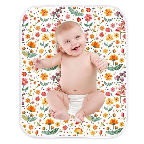 Diaper Changing Pads for Baby, Flower Change Mat, 3Layers Waterproof Change Pad Foldable Absorbent Mats for Women, Reusable Incontinence Underpads for Patient 24''x30''