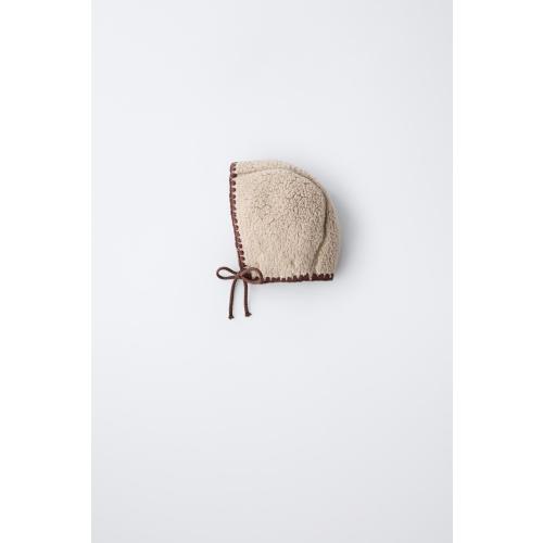 SHEARLING BONNET WITH CONTRAST PIPING - Beige 6-12 months | ZARA United States