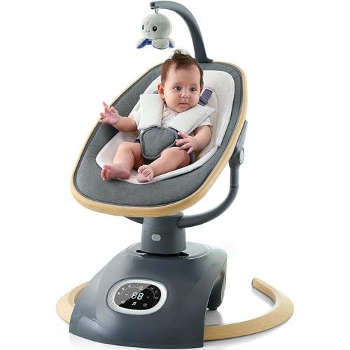 Electric Baby Swing Newborn for Infants with 5 Speeds, Multi Motion 3D Baby Rocker for Girl Boy Swingset Indoor with 13 Melodies Music, Remote Control, Dark Gray
