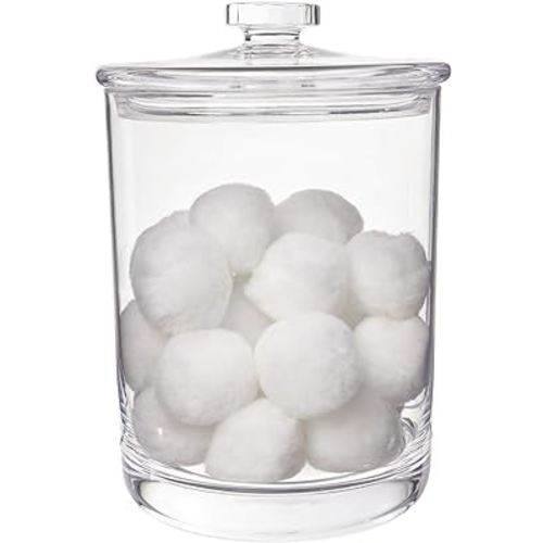 STORi Premium Quality Makeup and Cotton Ball Holders | 60-oz Clear Plastic Apothecary Jar with Lid | Perfect Storage Container to Organize Bathroom and Vanity