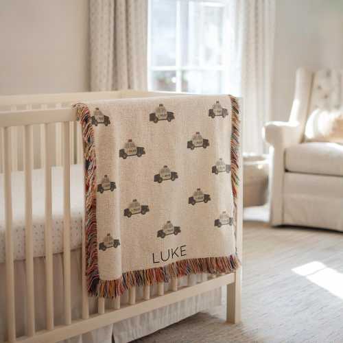 Personalized Police Car Baby Blanket, Custom Name Blanket for Boys, Police Truck Nursery Decor, Baby Boy Gift with Name, Police Car Blanket