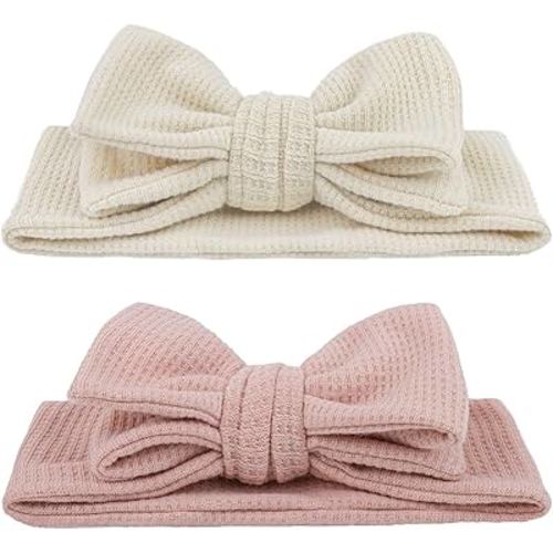 YanJie Baby Girls Headbands & Bows - Stretchy Waffle Pink, Handmade, Toddler Hair Accessories