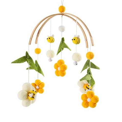 Baby Crib Mobile for Boys Girls/Bees Nursery Mobile/Nursery Mobile/Gender Neutral Felt Ball Mobile/Ceiling Mobile