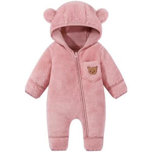 Baby Fold-Over Mittens and Footies Winter Bear Hooded Romper Snowsuit