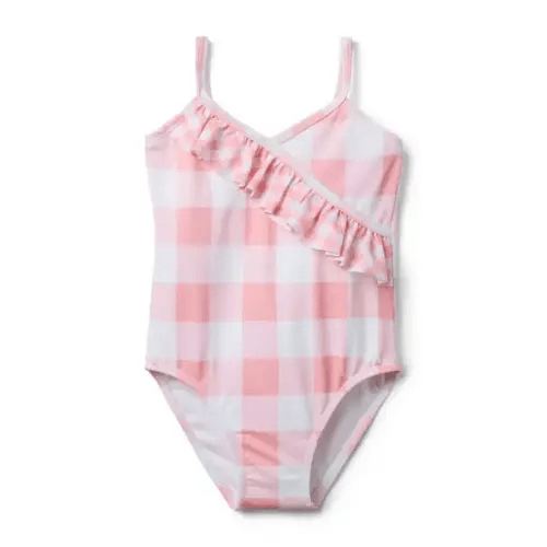 Girl Dainty Pink Gingham Recycled Gingham Ruffle Swimsuit by Janie and Jack