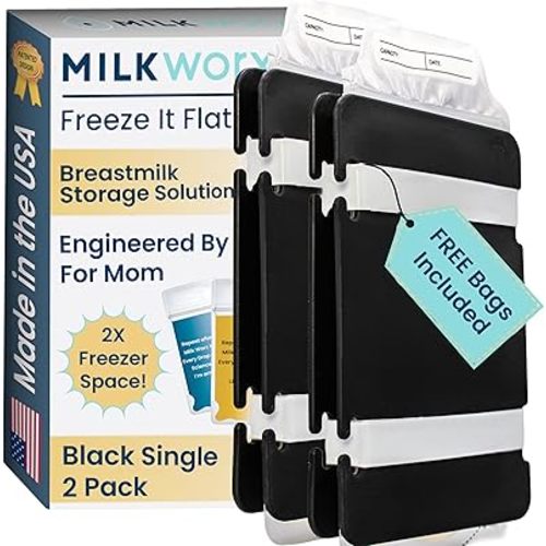 Freeze It Flat Breastmilk Freezer Storage System - Space-Saving Organizer for Breast Milk Storage Bags - Freezer Organization Made in USA (Black, Single 2-pk)
