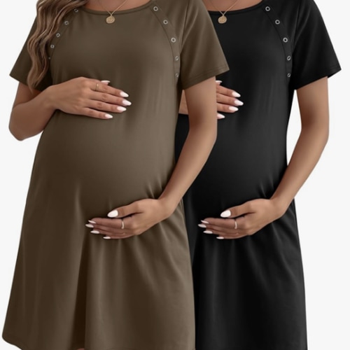 Huukeay 2 Pack Labor and Delivery Hospital Gown Women Nursing Birthing Maternity Dress 3 In1 Breastfeeding Buttons Pjs Robe