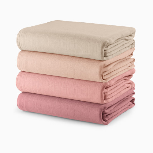 Comfy Cubs Muslin Swaddle Blankets Set (4 Pack) - Cream, Blush, Bold Blush, Mauve