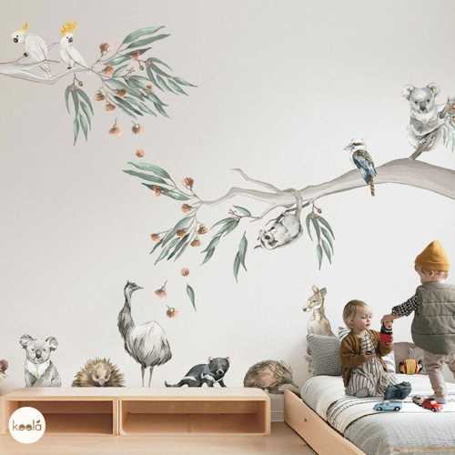 Wall Decals Stickers - Easy to Use - Peel and Stick Mural Nursery Decor | Kids Wall Decals - Australian Animals & Large Eucalyptus Gum Tree
