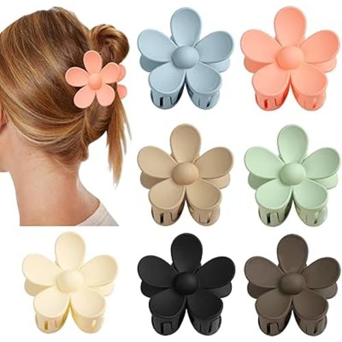 Flower Claw Clip 7 PCS Claw Clips, Hair Clips for Women Non Slip for Thick Hair Women Girls Gifts, 7 Colors