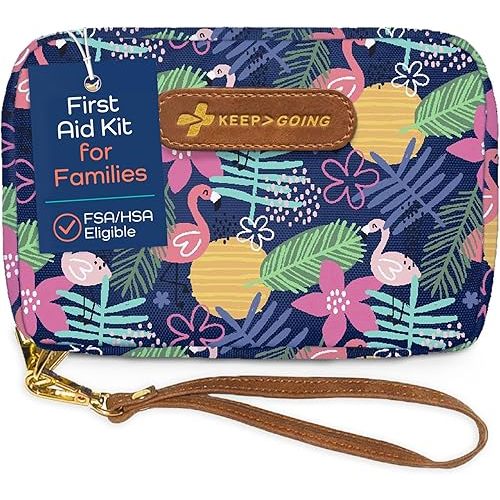 KeepGoing Travel First Aid Kit for Kids – 130 Pc. for Car, Home, Purse, Diaper Bag & Backpack with Latex-Free Bandages - Mini First Aid Kit Travel Size TSA-Approved