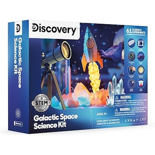 Discovery™ Galactic Space Science Kit – 61 Experiment STEM Lab for Kids| Astronomy & Chemistry Activity Set| Includes DIY Telescope, Crystals, Slime, Moon Rocks| Educational Learning Toy Gift| Ages 8+