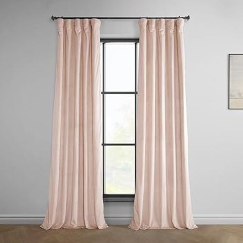 HPD Half Price Drapes Heritage Plush Velvet Curtains 96 Inches Long Room Darkening Curtains for Bedroom & Living Room 50W x 96L, (1 Panel), Light Pink