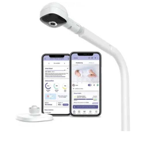 Hubble Connected - SkyVision AI-Enhanced Smart Camera Baby Monitor with Secure Wi-Fi Connection, Crib Mount, and Covered Face Alert - White