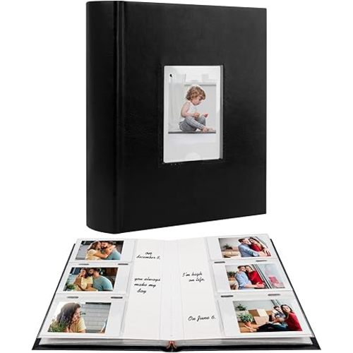 Photo Album for Fujifilm Instax Mini Camera, Photo Album for Polaroid, Leather Cover, 180 Pockets 2x3 with Writing Space for Instax Mini 12 11 9 40 8 7 Evo LiPlay Instant Camera (Black)