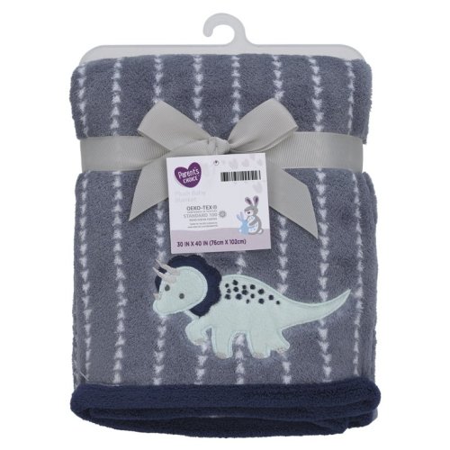 Parents Choice Applique Dinosaur Plush Infant Baby Blanket, Blue