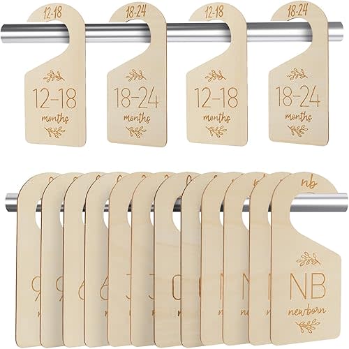 16Pcs Adorable Wooden Baby Closet Dividers, Double-Sided Clothes Size Organizer with Labels from Newborn to 24 Months, Cute Nursery Decor for Baby Girls & Boys Room