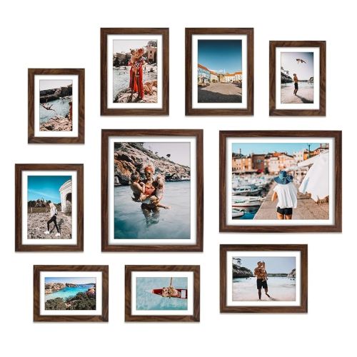 Amazon.com - Giftgarden Brown Picture Frames with Mat for Multiple Sizes Photos, Four 4x6, Four 5x7, Two 8x10, Assorted Gallery Frame Collage for Wall or Tabletop, Set of 10