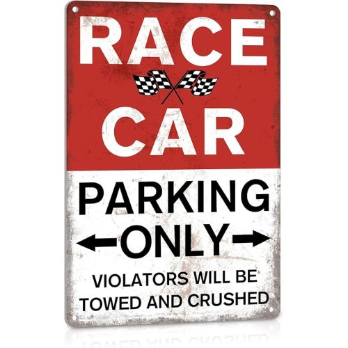 Race Car Parking Only Sign Vintage Room Decor for Boys Bedroom, Metal Tin Signs Men Garage Cars Wall Decorations 8x12 Inch