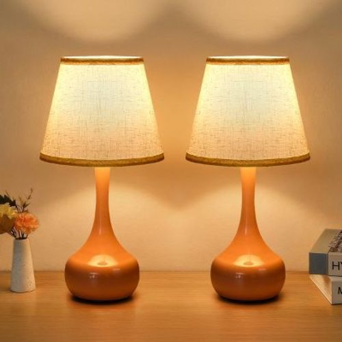 GDFStudio Willow 3-Way Dimmable Touch Table Lamp with Fabric Shade (Set of 2), Pink