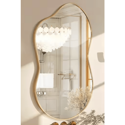 Hochwertiges 36 in. W x 20 in. H Irregular Gold Aluminum Alloy Framed Wall Mirror Asymmetrical Wall Mirror HD-MR001-S-GOD
