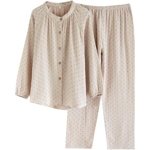 codcm Womens Cotton Gauze Pajama Sets Muslin Pj Set Crew Neck Button Down Sleepwear 2 Piece Lounge Set