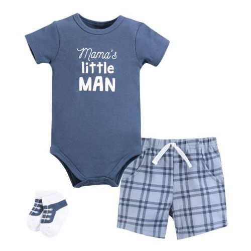 Hudson Baby Infant Boys Bodysuit, Short and Sock, Mamas Little Man, 0-3 Months