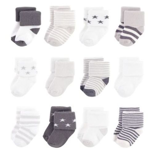 Touched by Nature Baby Organic Cotton Socks, Gray Charcoal Stars, 0-6 Months