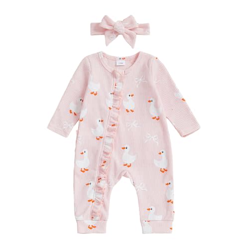 Newborn Baby Girl Boy Fall Clothes Goose Print Long Sleeve Sweatshirt Romper Jumpsuit Infant Farm Animals Outfit