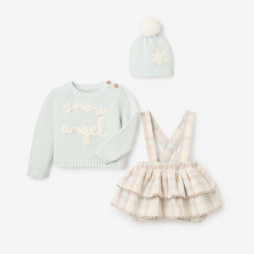 Snow Angel Sweater Skirt Set & Pom Hat 3-6M