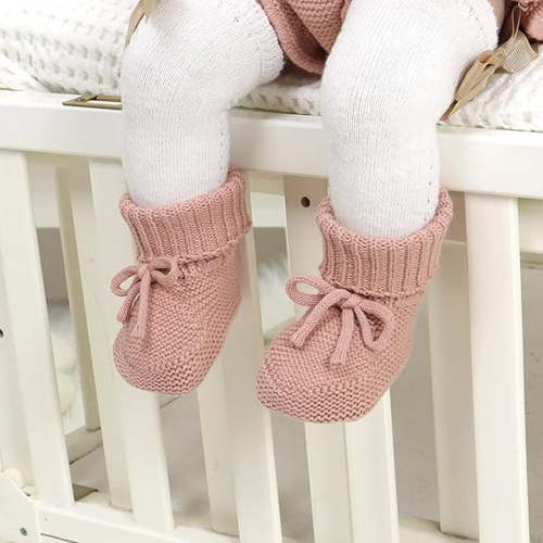 Baby Sneakers Baby Sneakers For Infants Soft Knit Booties With Bow Cute First Shoes Warm Winter Toddler Socks For Boys Girls Pink 3-6 Months