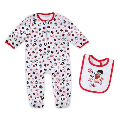 Infant & Newborn WEAR by Erin Andrews Kansas City Chiefs Holiday Full-Zip Sleeper & Bib Set