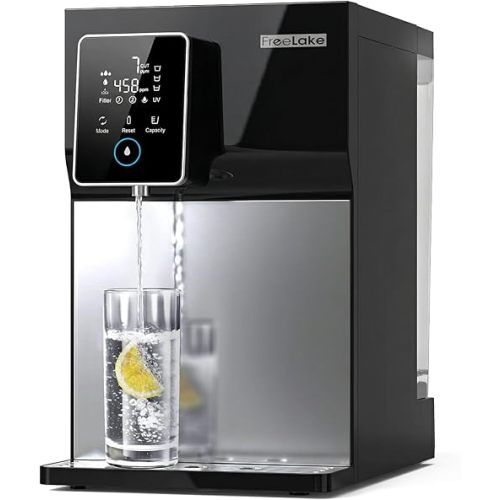 Reverse Osmosis Water Filter Countertop, 6-Stage RO System with UV, Dual Water Sources, Metal Body, 3:1 Pure to Drain, Smart TDS Monitor, Portable No Installation Water Purifier for Home