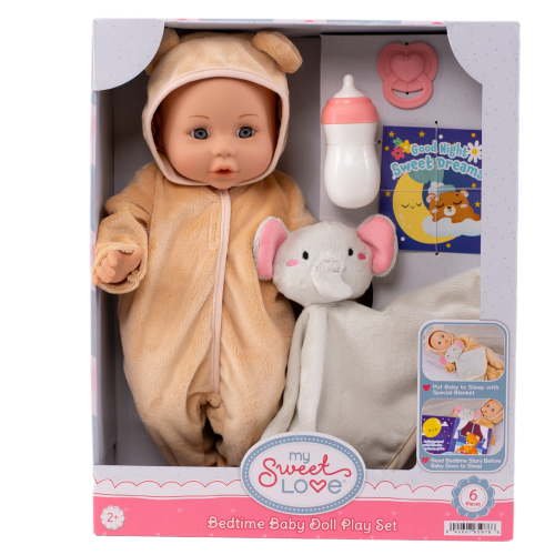 My Sweet Love Baby Doll Play Set, 14-inch Soft Body Doll, Mocha and Ivory Outfit, 6 Pieces Included