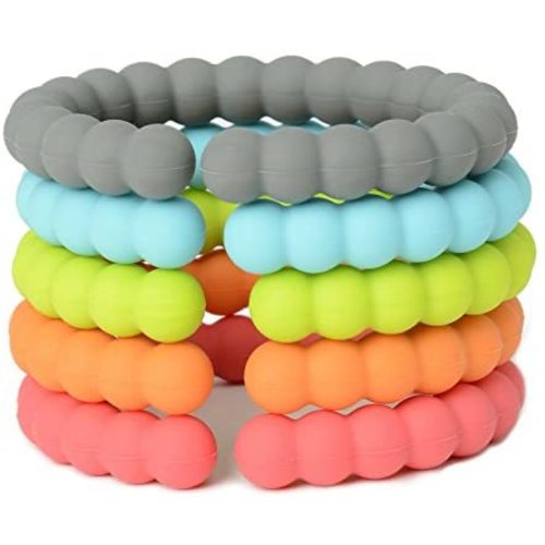 Chewbeads - Silicone Baby Links, Multi Use Baby Toy Rings - Attach Toys & Teethers to Stroller, Car Seat & More - Medical Grade Silicone, BPA Free & Phthalate Free - Includes 5 Colorful Teething Rings