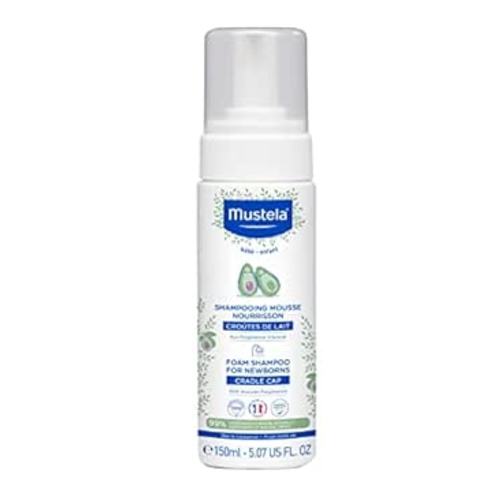 Mustela Cradle Cap Foam Shampoo for Newborn - Baby Shampoo with Naturally derived Avocado Polyphenols - Tear-Free & Fragrance-Free - 5.07 fl. oz