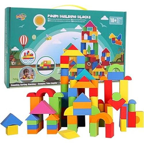 Soft Building Blocks for Toddlers 2-4, 94PCS Foam Stacking Blocks, Bath Toys for Kids, Preschool Learning STEM Toys & Gifts for Boys & Girls 18+ Months