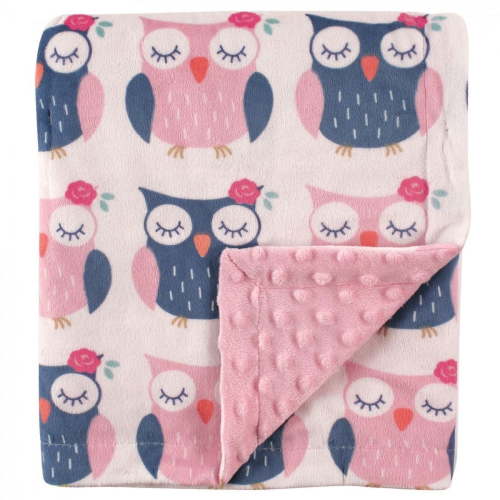 Hudson Baby Infant Girl Plush Mink Blanket, Owls, One Size