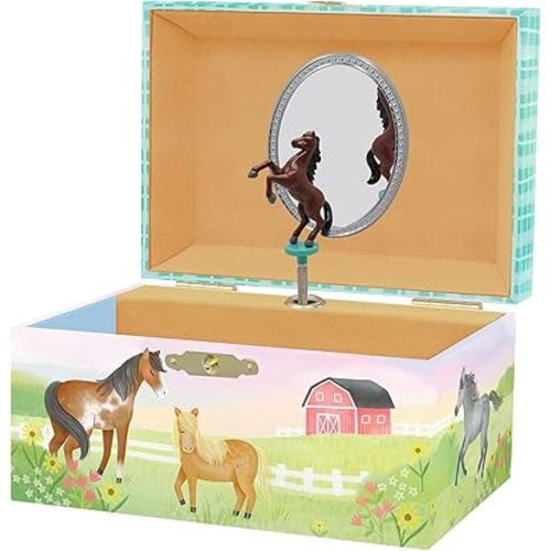 Horse Jewelry Box - Horse Toys for Girls Age 4-6- Kids Jewelry Box with Spinning Horse - 6 x 4.7 x 3.5 in