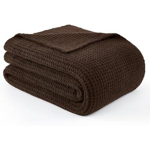 WDCOZY Brown Waffle Throw Blanket for Couch Bed, Reversible Super Soft Plush Knitted Blanket, Lightweight Cozy Fuzzy Fluffy Warm Throw for Sofa Chair, Women Mothers Birthday Gifts, Chocolate 50"x70"