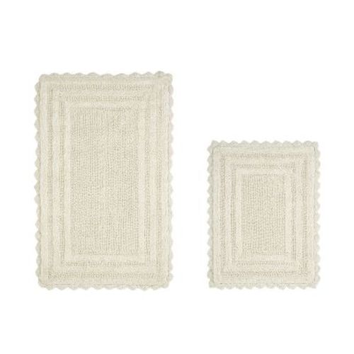 Better Trends Lilly Crochet 100% Cotton Tufted Reversible 2 PC (17"x24"|21"x34") Bath Rug Set - Ivory