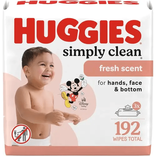 Huggies Simply Clean Fresh Scent Baby Wipes, 3 Flip-Top Packs of 64 (192 Wipes Total), Packaging May Vary