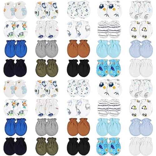 Yolev 40 Pairs Mittens for Newborn Baby Boy Girl Cotton Newborn Baby Mittens 0-6 Months No Scratch Elastic Toddler Infant Mitten Gloves for Boy Girl