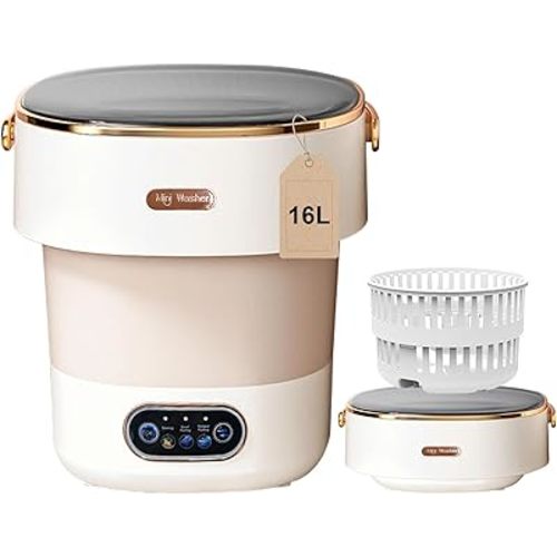 Portable Washing Machine,Mini Washer 16L Upgraded With Spin Basket,Small Clothes Folding Washing Machine Of Underwear, Baby And Small Clothes,Suitable For Home Apartments Dormitories, Hotels Beige