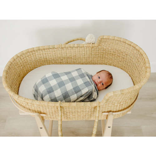 Dusty Blue Gingham Muslin Swaddle Blanket
