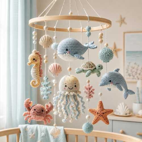 Ocean Nursery Mobile for Baby Boy or Girl, Under the Sea Crib Decor, Coastal Nautical Baby Shower Gift, Crochet Whale Octopus Baby Mobile