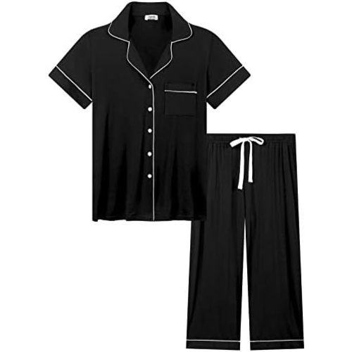 Joyaria Capri Pajamas for Women Bamboo Viscsoe Cooling Button Front Set