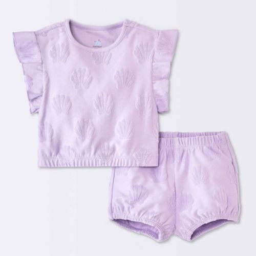 Baby Girls' Sea Shell Ruffle T-Shirt and Terry Shorts Set - Cloud Island™ Purple 6-9M